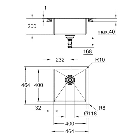Grohe - Edelstahlspüle K700 31578_1 1 Becken 464x464 mm