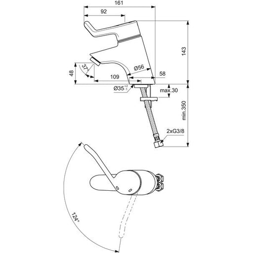 Ideal Standard - WT-Sicherheitsarmatur CERAPLUS B8220A Bedienhebel 120mm o.Ablaufg.chrom