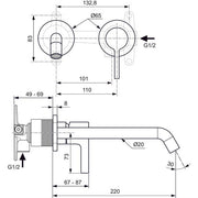 Ideal Standard - Wand-Waschtischarmatur JOY, BS2, runde Rosette, Ausld.225mm, Brushed Gold