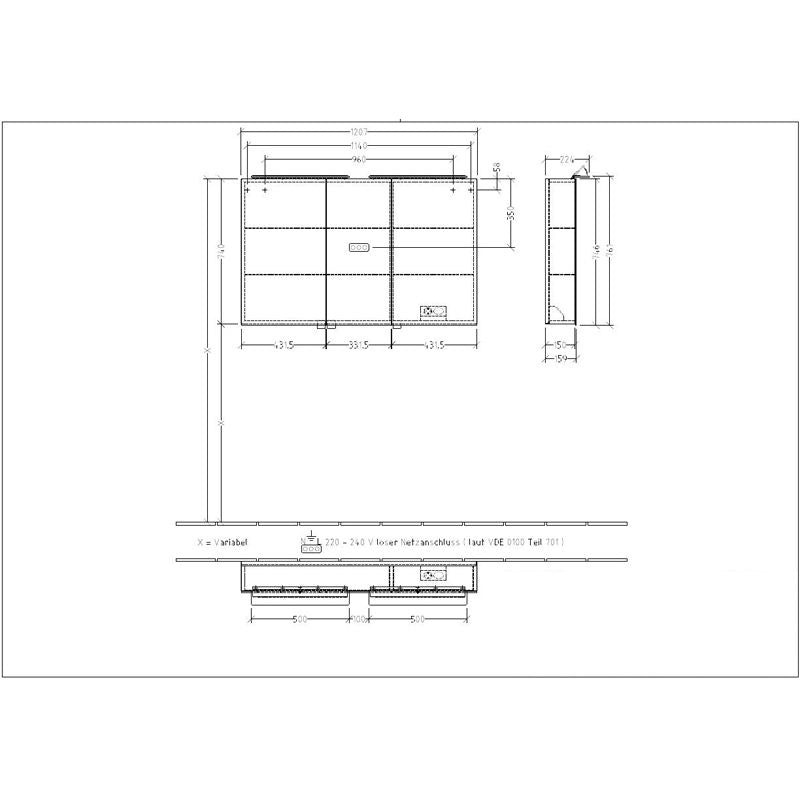 VILLEROY & BOCH - Spiegelschrank A18 LED-Aufsatz- Leuchte 1200x746/810mm EEK A-A