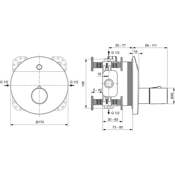 Ideal Standard - Sensor-Brausearmatur UP CERAPLUS,BS2 Temp.über Griff,Batt.,Ros.-d:170mm,Chrom