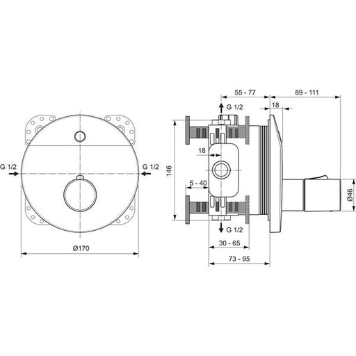 Ideal Standard - Sensor-Brausearmatur UP CERAPLUS,BS2 Temp.über Griff,Batt.,Ros.-d:170mm,Chrom