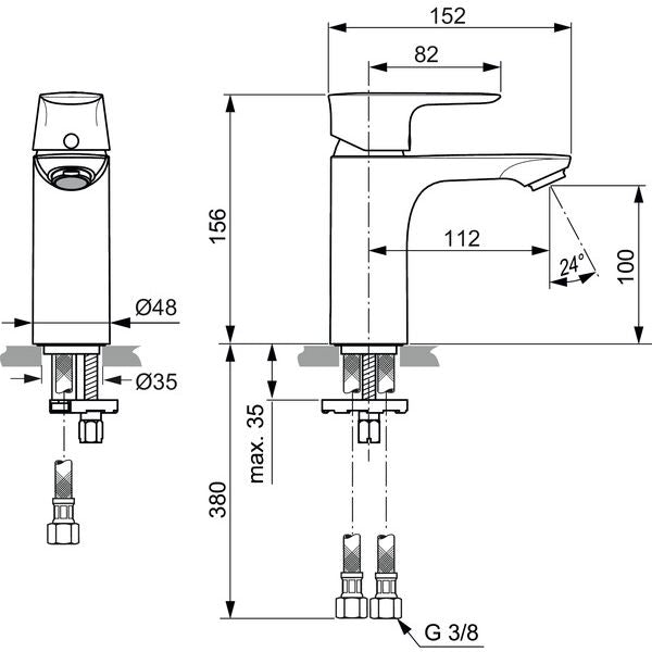 Ideal Standard - Waschtischarmatur CONNECT AIR 5 l/min., o.Ablgarn., Ausld.112mm, Chrom