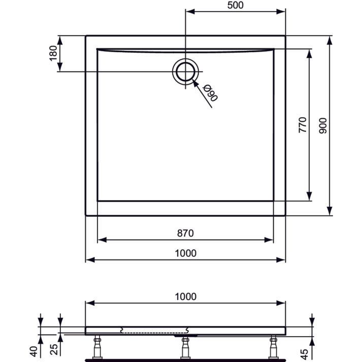 Ideal Standard - Rechteck-Brausewanne ULTRA FLAT, 1000x900x47mm, Weiß