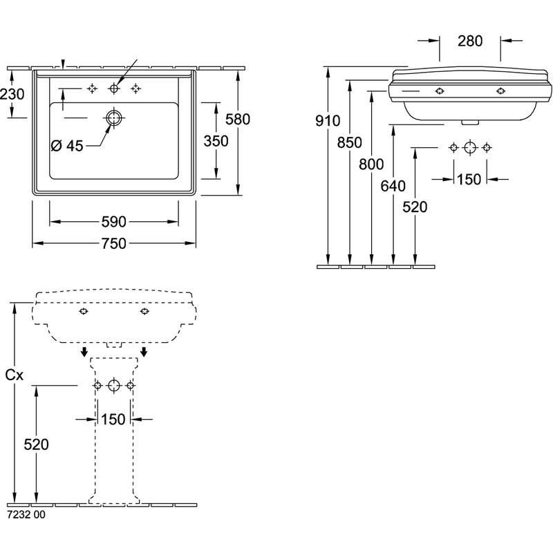 VILLEROY & BOCH - Waschtisch HOMMAGE 710175 750x580 weiß Cplus