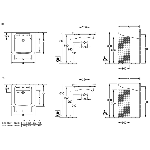 VILLEROY & BOCH - Waschbecken ViCare 650x550mm re-eckig 1HL. o. ÜL. Weiß Alpin AntiBac cplus