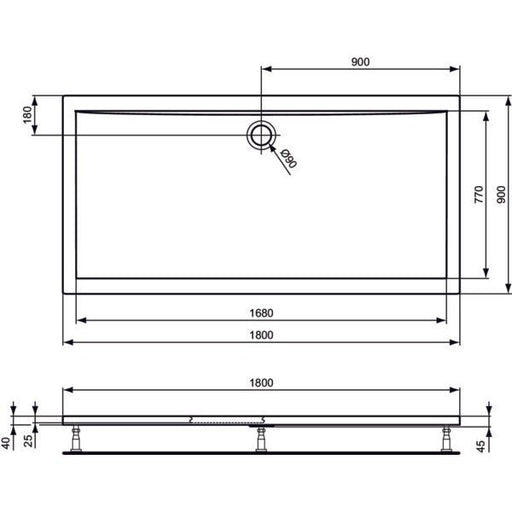 Ideal Standard - Rechteck-Brausewanne ULTRA FLAT, 1800x900x47mm, Weiß