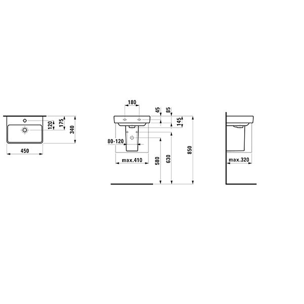 LAUFEN - HWB PRO S 340x450x145 1 Hl. m.Ül. weiß