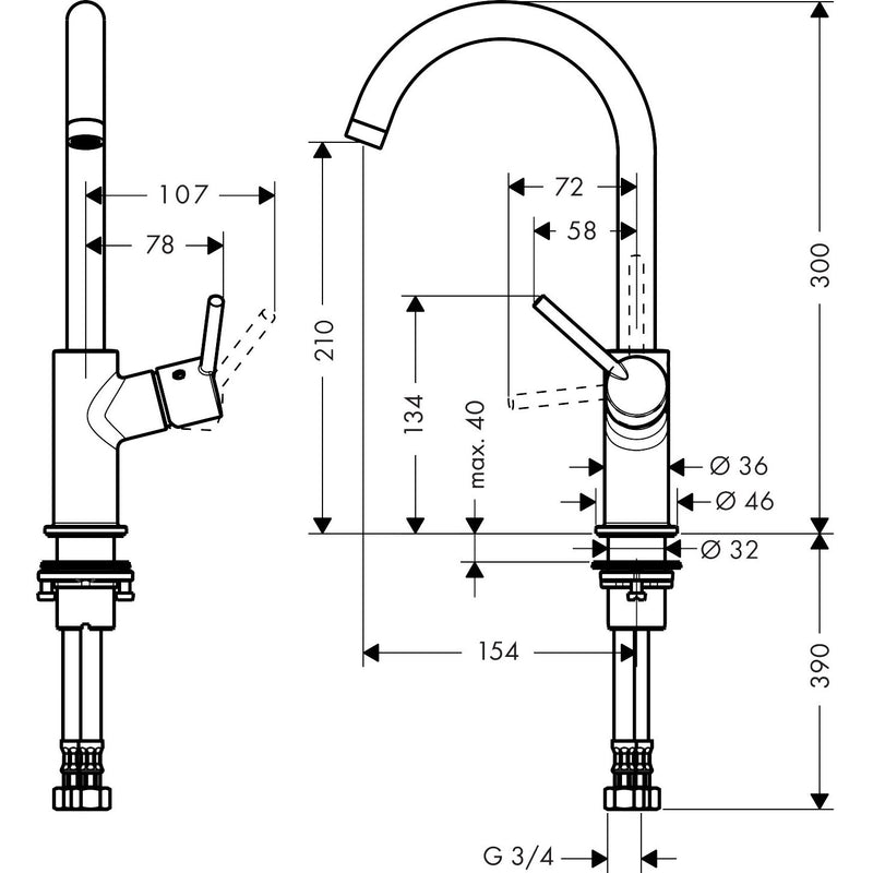 Hansgrohe - Waschtisch EHM TALIS 210 32082000 chrom m.Schwenkauslauf