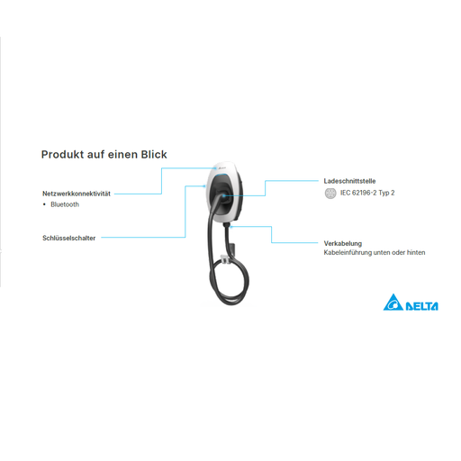 Delta Wallbox 11 kW AC MAX Basic inkl. 5 Meter Typ 2 Ladekabel by Delta
