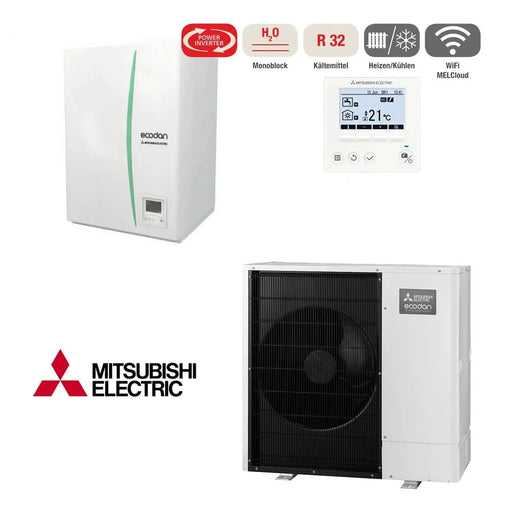 Mitsubishi Electric Monoblock Wärmepumpe Set7.21 5,0 kW Heizen Ecodan Power Inverter mit Hydromodul mit 9,0 kW Heizstab PUZ-WM50YAA + EHSD-YM9ED