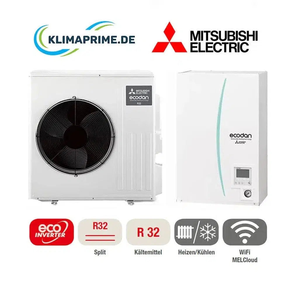 Mitsubishi Electric Split Luft/Wasser Wärmepumpe 4,0 kW 6,5 kW Set 9.11 / 9.12 / 9.13