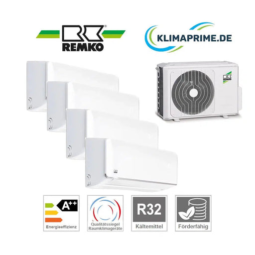 Remko Klimaanlage Set 4 x Wandgeräte / 3 x 2,3 kW + 2,6 kW - 3 x MXW 204 + MXW 264 + Außengerät MVT 1053 DC