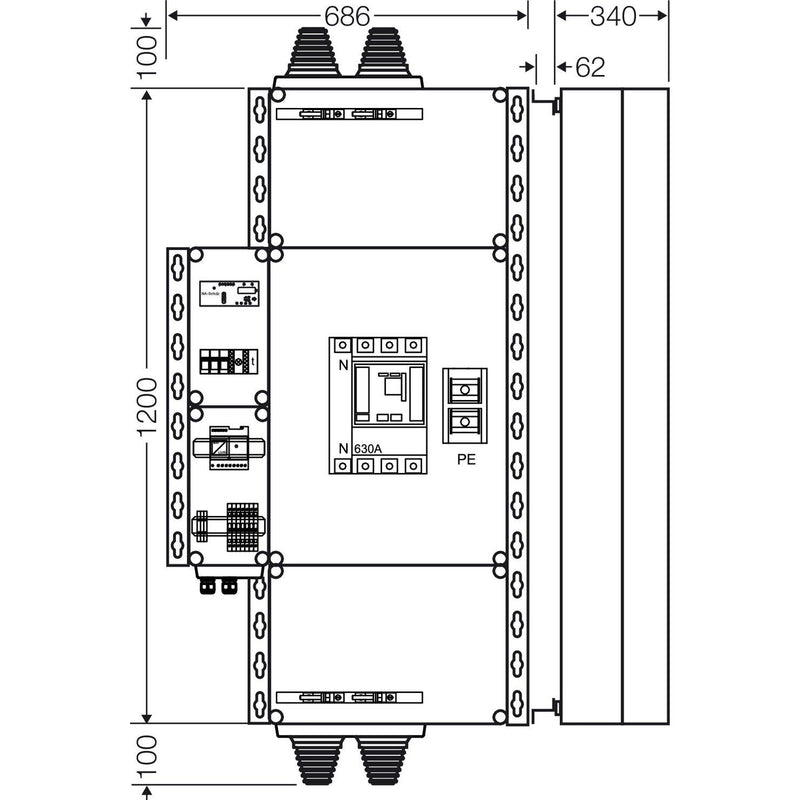 Hensel - Verteilerbaugruppe mit Leistungsschalter PV-Freischaltstelle Mi AE 5264 350kVA, 4-p. m.LS+NA