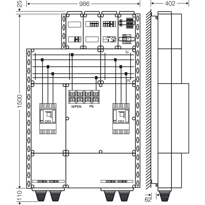 Hensel - Verteilerbaugruppe mit Leistungsschalter Mi AE 6653 200kW/220kVA