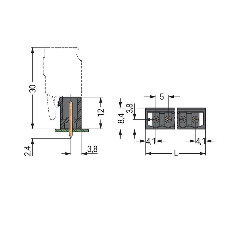 WAGO GmbH & Co. KG - Leiterplattensteckverbinder THR - Stiftleiste Lötstift 231 - 16#4045454000295 1,2x1,2,gerade,sw − 100 Stück