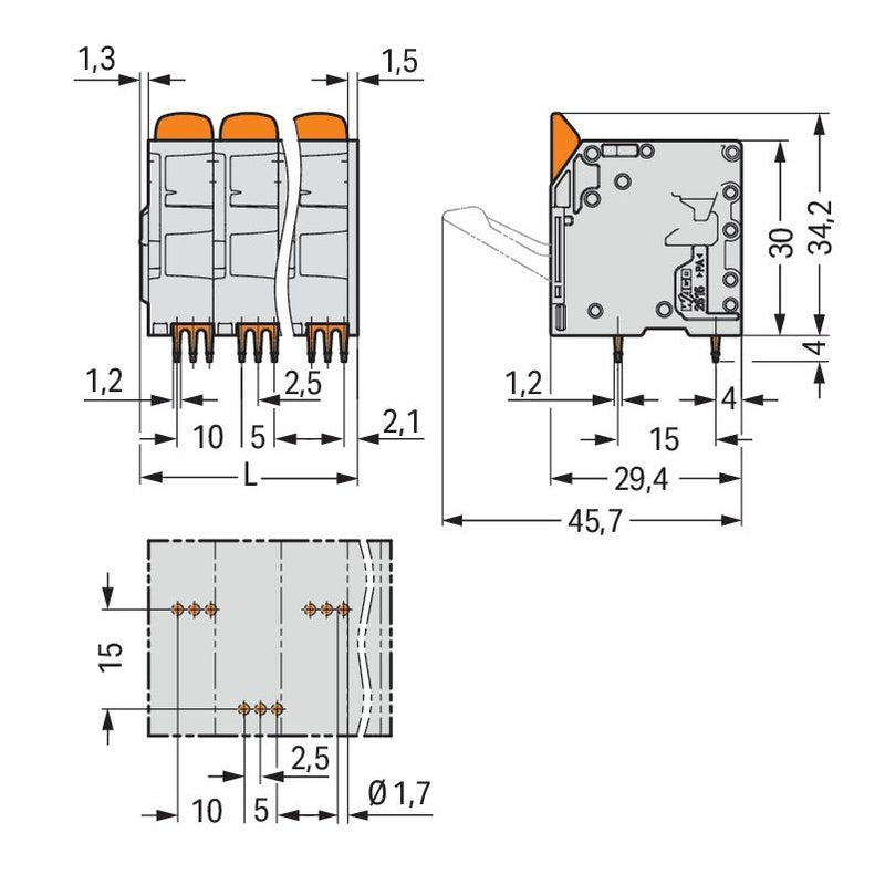 WAGO - Leiterplattenklemme 2616-3106/020-005 16mm²,rt − 20 Stück