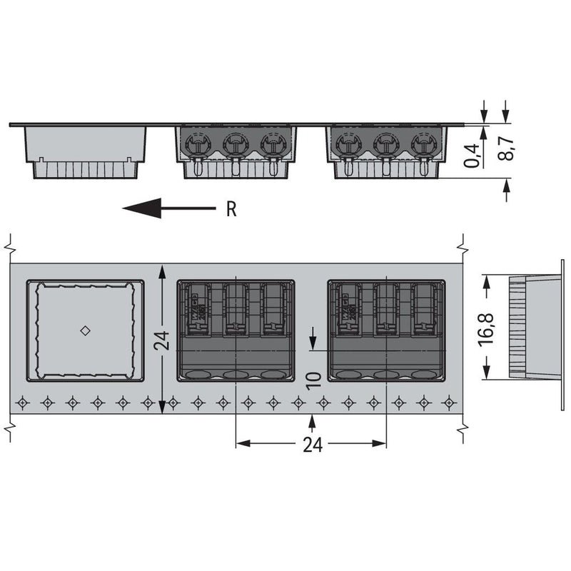 WAGO - Ein- und mehrpolige Klemmenleiste THR-Leiterplattenklemme 2061-1663/998-404 Drücker,1,5mm²,sw − 2880 Stück