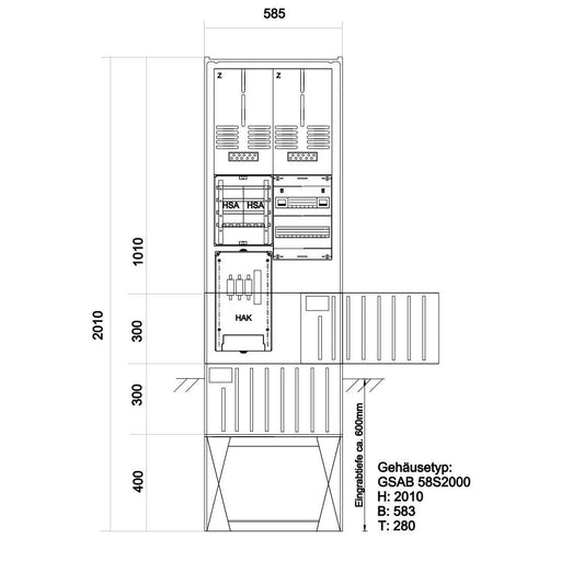 GSAB Elektrotechnik - Zähler-Komplettschrank Zähleranschlußsäule 48.00.1P21HSAV2 eNetz Südhessen