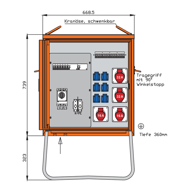 Walther Werke - Baustromverteiler Verteilerschrank WV0315R1-K50 44kVA, 10 LS