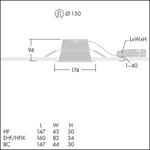 Thorn - Downlight/Strahler/Flutlicht LED - Einbauleuchte CHAL3 150  #93901052 830