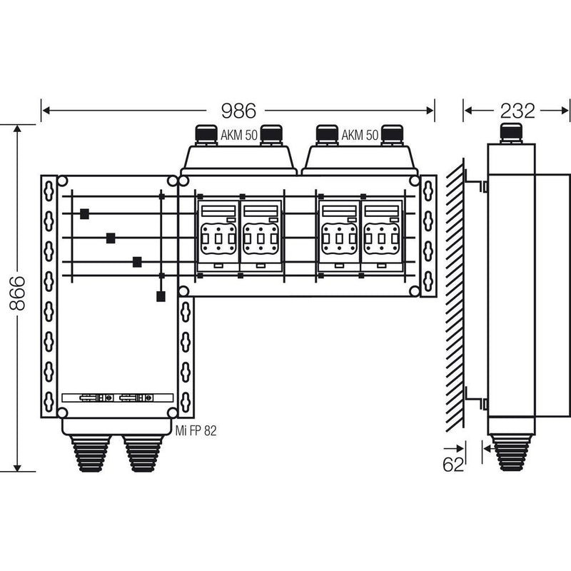 Hensel - Sicherungslasttrennschalter mit Gehäuse Mi-Hauptleitungsverteiler Mi HV 9154 4x3xNH00 125A 5-pol