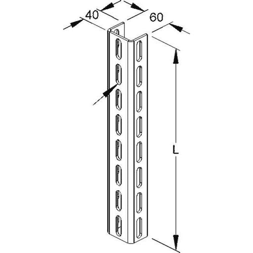 Niedax - Stiel/Profilschiene U-Profil U 6040/300 E3 60x40x300mm, gelocht