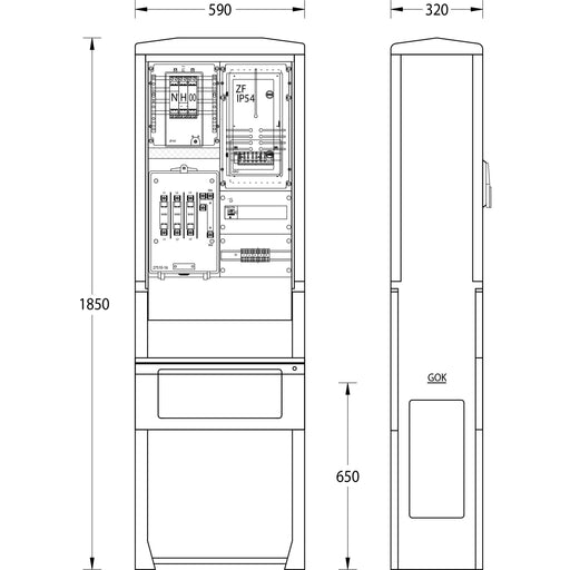 uesa - Zähler-Komplettschrank Zähleranschlusssäule ZASS1S Mainova Fran. 1850x590x320mm