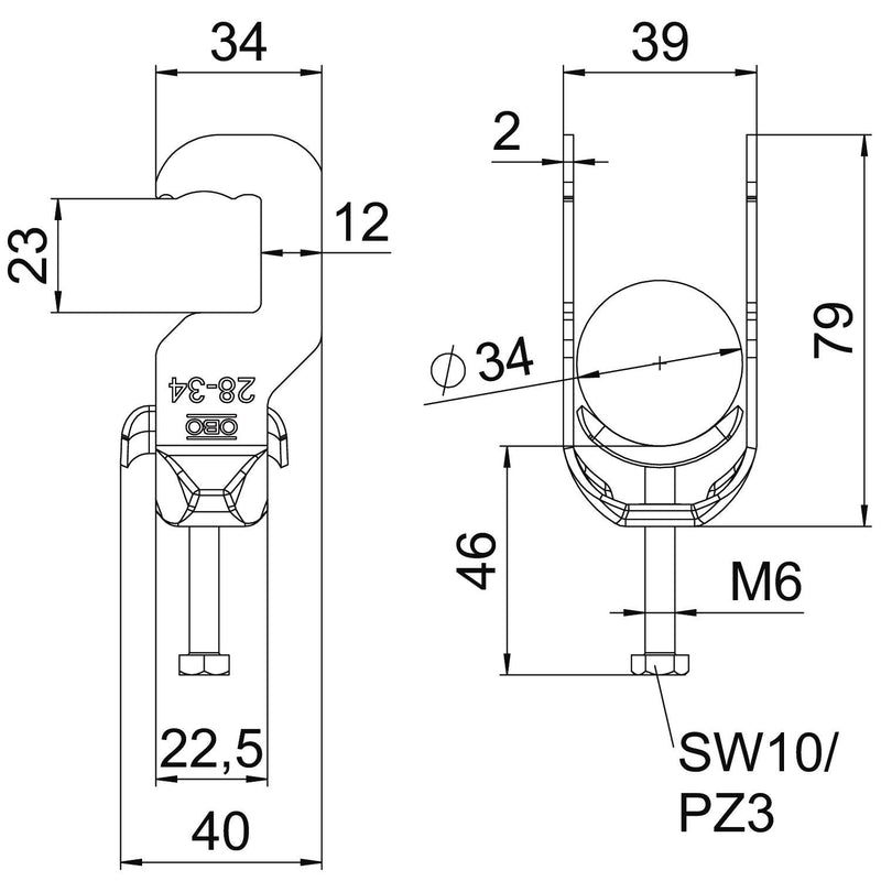OBO Bettermann - Bügelschelle BS-RS1-M-34 FT 28-34mm − 100 Stück