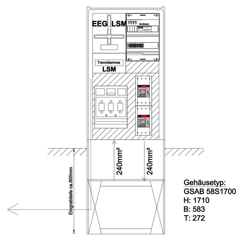 GSAB Elektrotechnik - Anschlussschrank Anschlußsäule bis 200kW 58S1700-AR01-200kW 1710x580x280mm