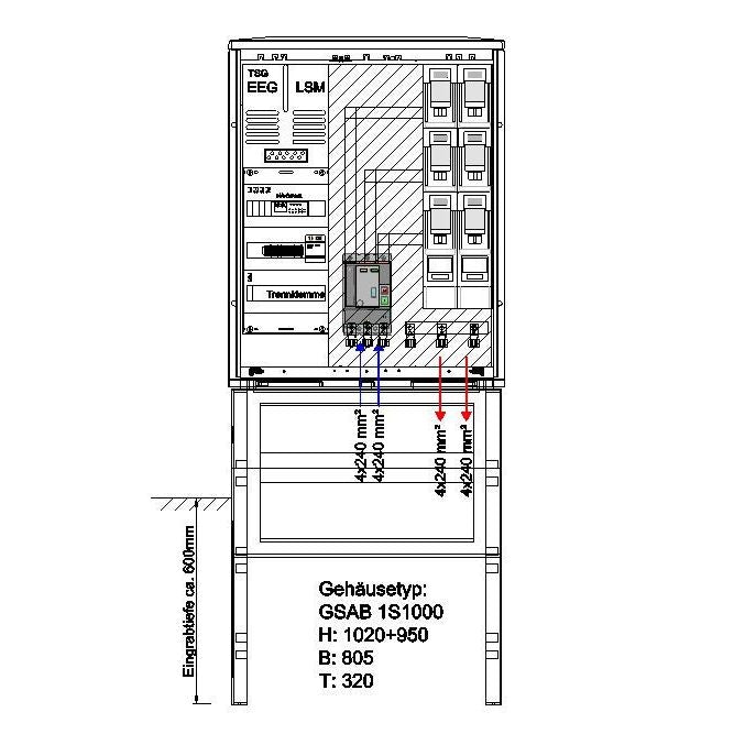 GSAB Elektrotechnik - Anschlussschrank NA-Schutzschrank 1S1000AR250kW2LSL2 250kW 1000x805x320