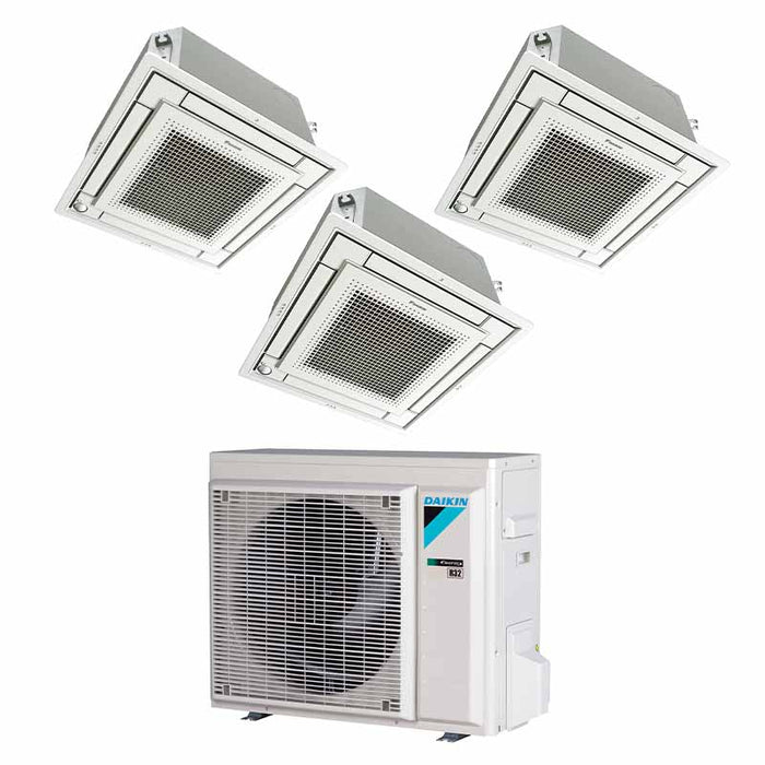 Daikin Deckenkassette Euroraster (FFA‑A9 + BYFQ60CW Panel) Multisplit Klimaanlage 3 × Deckenkassette + Außeneinheit – 3 Innengeräte
