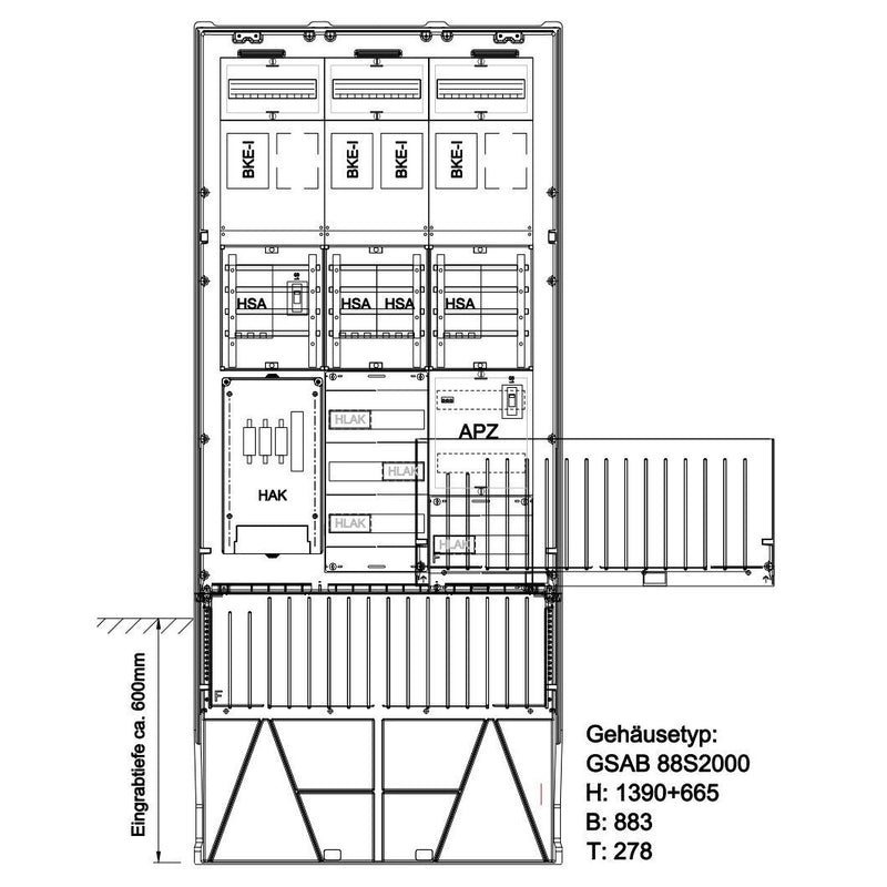 GSAB Elektrotechnik - Zähler-Komplettschrank Zähleranschlusssäule 43.88.1P41ez 4 Zähler nach TAB