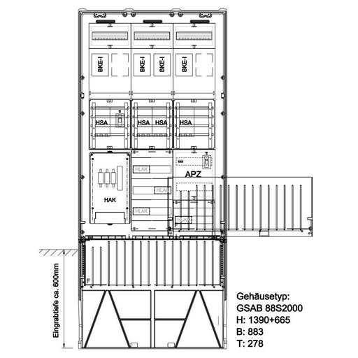 GSAB Elektrotechnik - Zähler-Komplettschrank Zähleranschlusssäule 43.88.1P41ez 4 Zähler nach TAB
