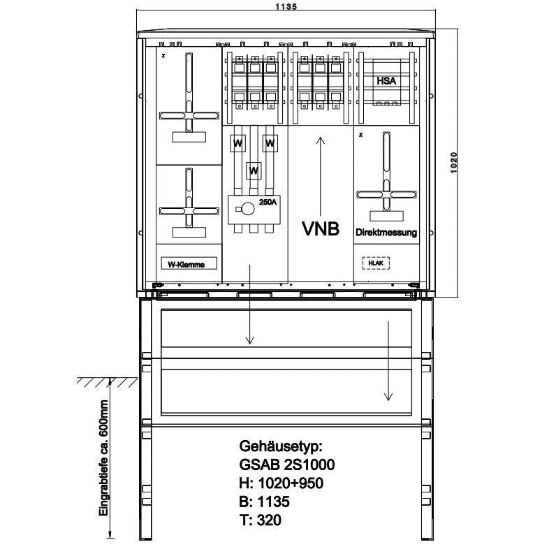 GSAB Elektrotechnik - Zähler-Komplettschrank Wandlermessung 46.W250.001dir OVAG 250A