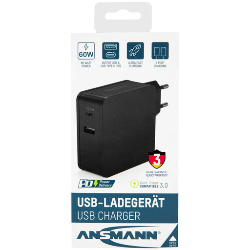 Hückmann - Netzgerät für Unterhaltungselektronik Netzladegerät 100V-240V Home Charger 254PD USB, USB-C 60 Watt