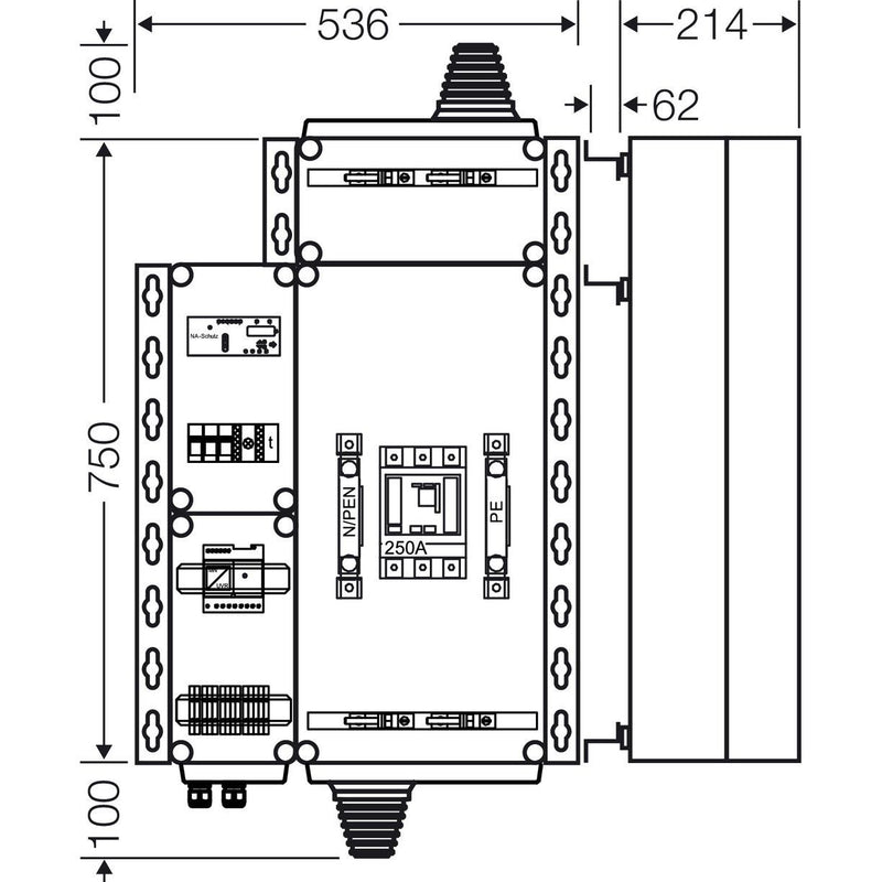 Hensel - Verteilerbaugruppe mit Leistungsschalter PV-Freischaltstelle Mi AE 1243 150kVA, 3-p. m.LS+NA