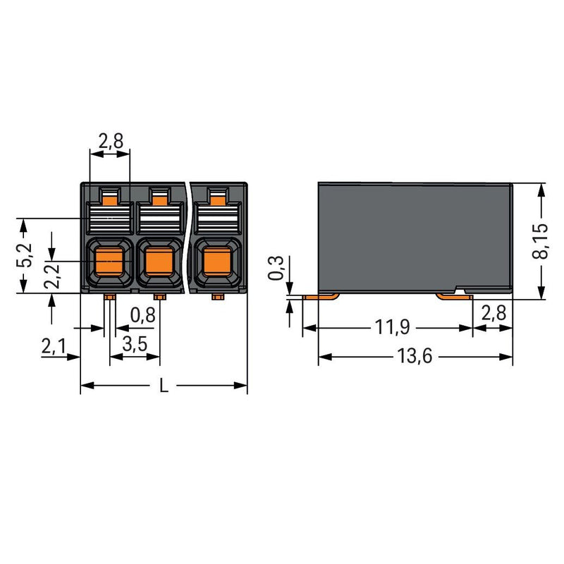 WAGO - Leiterplattenklemme SMD-Leiterplattenklemme 20861202700000900000 Drücker,1,5mm²,sw − 4635 Stück