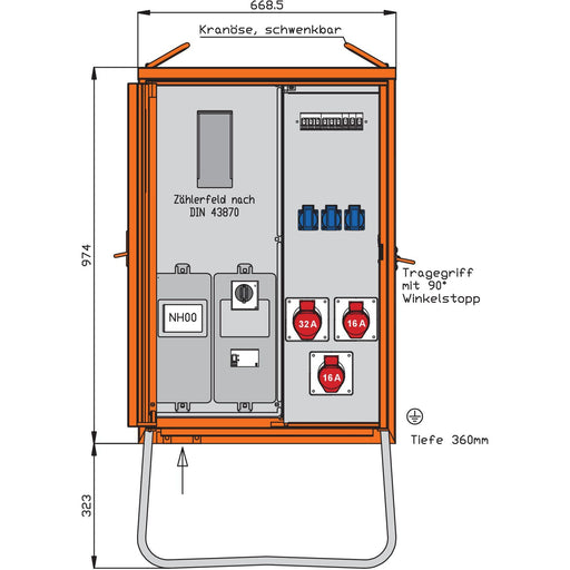 Walther Werke - Baustromverteiler Anschlussverteilerschrank WAV0100R1 22kVA m.Zählerplatz