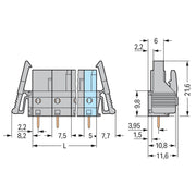 WAGO - Leiterplattensteckverbinder THT-Federleiste gerade 232-743/039-000 Maß 7,5mm,grau − 10 Stück