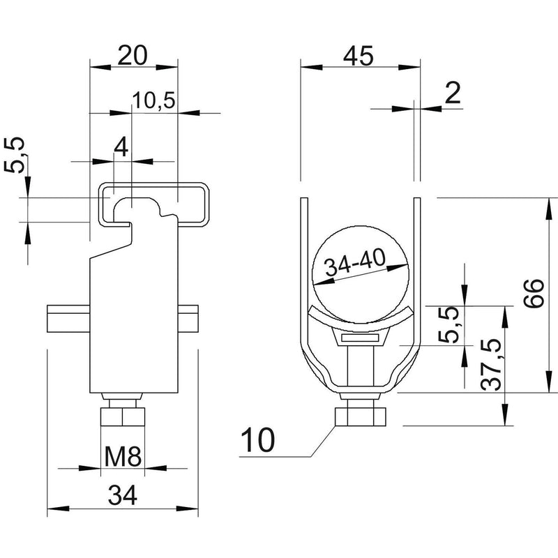 OBO Bettermann - Bügelschelle BBS-Bügelschelle 2056N 40 FT f.1 Kabel − 100 Stück