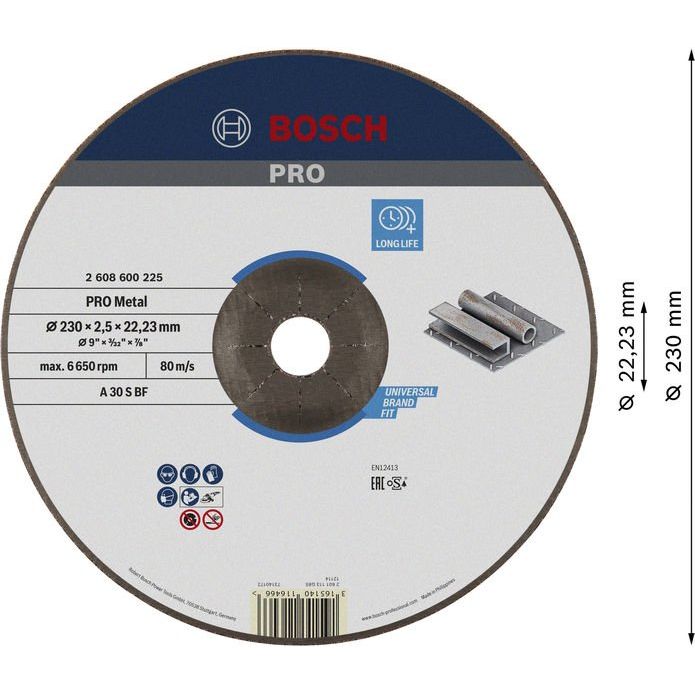 Bosch - Trenn-/Schleifscheibe PRO Metal Trennscheibe, 2608600225 230 x 2,5 x 22.23 mm − 25 Stück