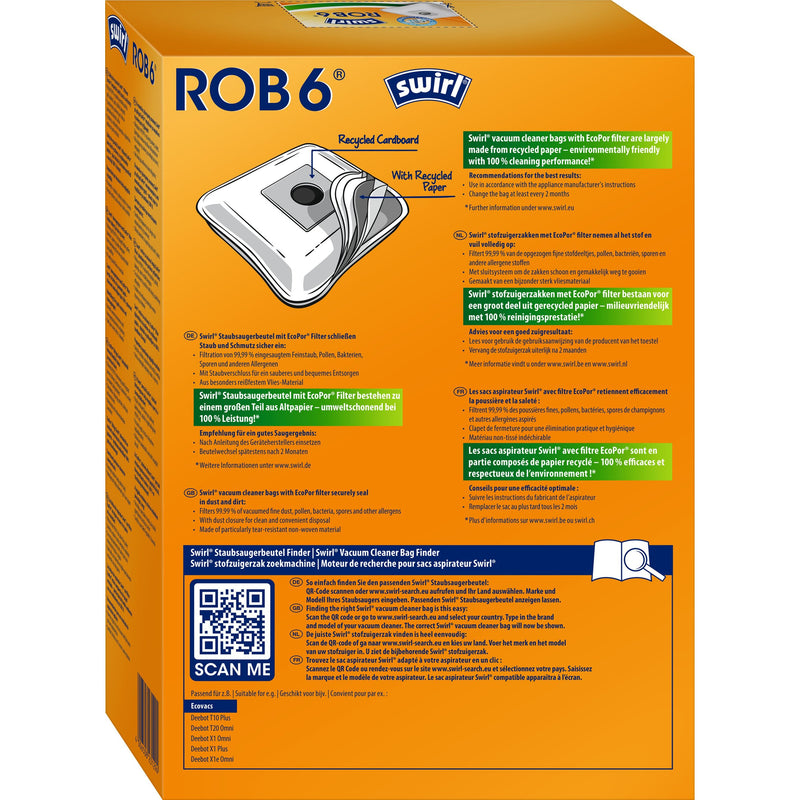 Swirl - Zubehör/Ersatzteile für Bodenpflege Staubbeutel ROB 6 EcoPor VE4 für Deebot − 3 Packung