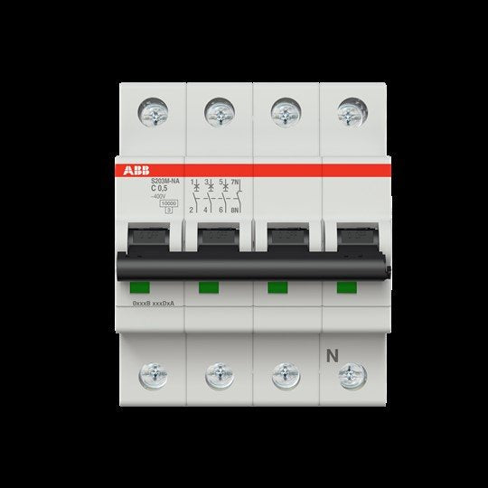ABB Stotz S&J - Leitungsschutzschalter Sicherungsautomat S203M-C0,5NA 10kA 0,5A C 3p+N(4p)