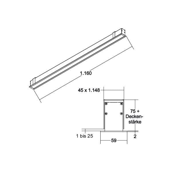 Brumberg Leuchten - Decken-/Wandleuchte LED-Einbauprofil BIRO40 77033088 TW, 1144mm