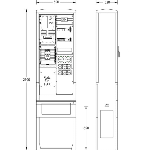 uesa - Gehäuse/Schaltschrank (leer) Marktplatzverteiler MV-S-A070-03 2100x590x320mm