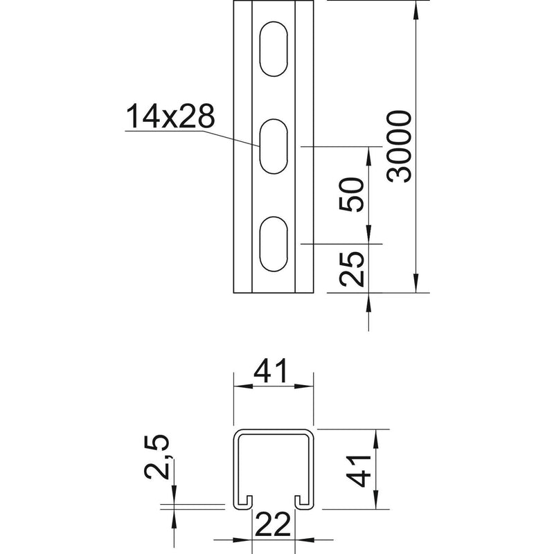 OBO Bettermann Vertr - Stiel/Profilschiene Profilschiene MS4141P3000A4 3000x41x41mm − 3 Meter