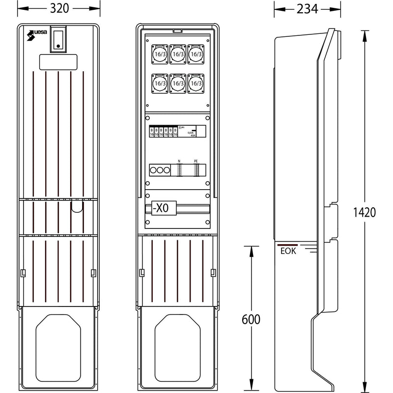 uesa - Gehäuse/Schaltschrank (leer) Marktplatzverteiler MV-A010-01 1420x320x234mm
