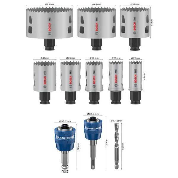 Bosch Power Tools - Werkzeugset PRO Multi Material PC Plus 2608594432VE(11) Lochsägen-Set 22-83  − 1 Packung