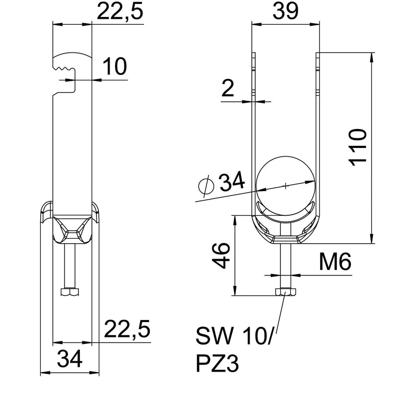 OBO Bettermann - Bügelschelle BS-F2-M-34 FT 2-fach − 50 Stück